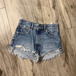 Zara Blue Distressed High Waist Jean Shorts size 4 womens